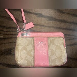 Coach Signature Canvas Pink Leather Wristlet